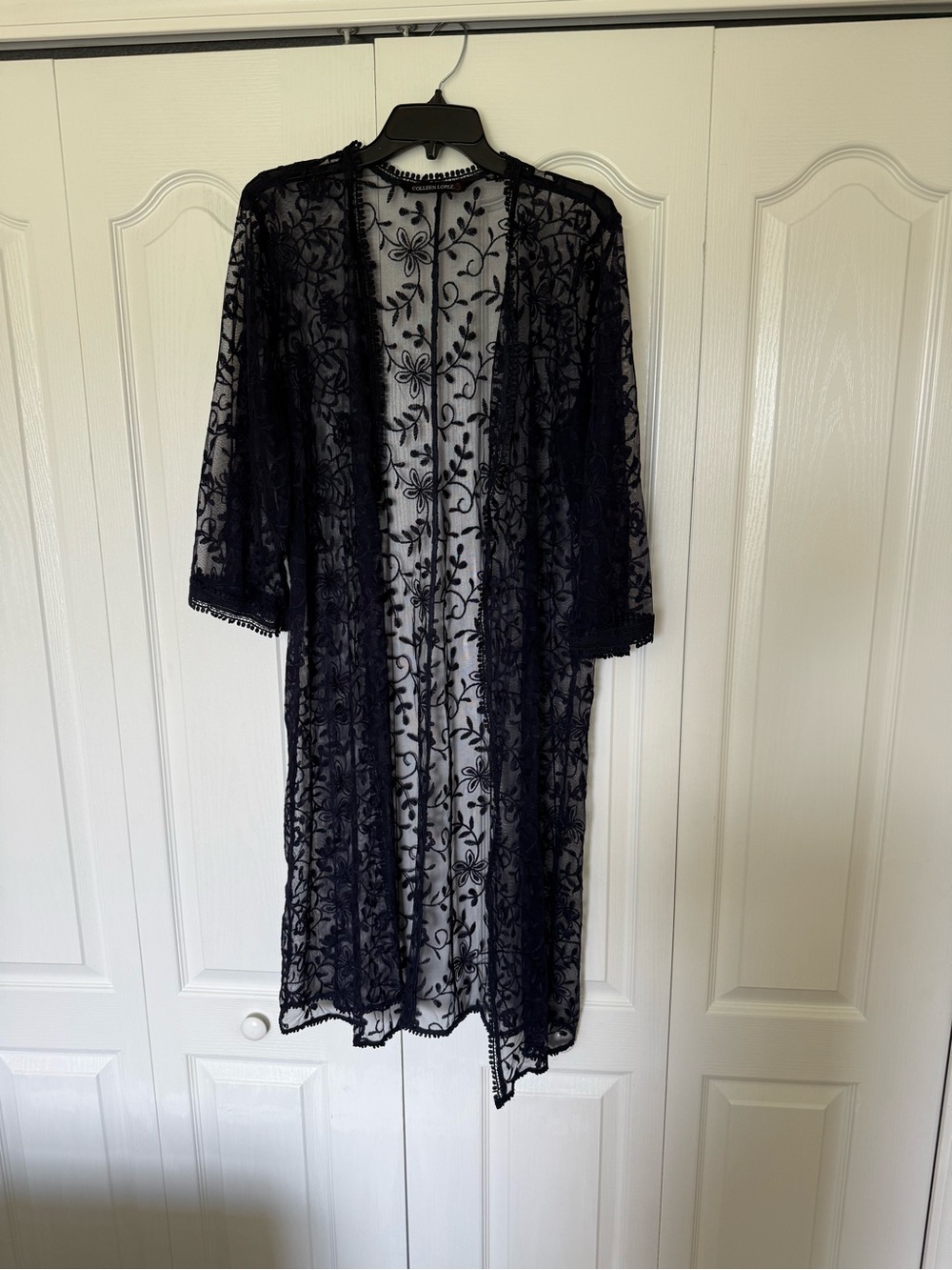 Colleen Lopez Sheer Black Floral Embroidered Duster Robe